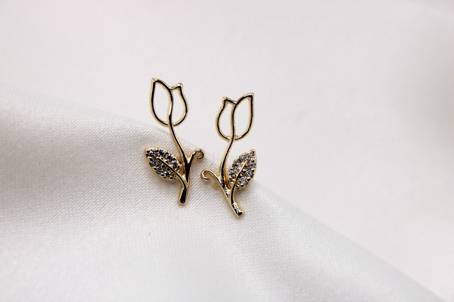 Tulip Stud Earrings With CZ Stones